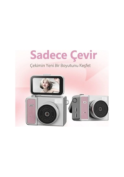 Magicool 2k Mini Dijital Retro Video Kamera Flaşlı Dijital Vlog Mini Fotoğraf Makinesi Türkçe Menü Pembe