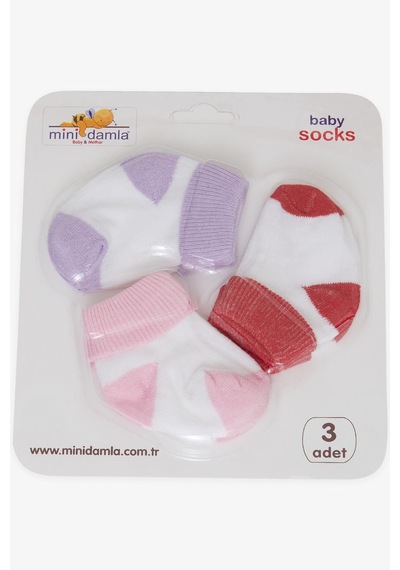 Minidamla Baby Minidamla Kız Bebek Yenidoğan Çorap 2 Renkli 3 Lü 0-3 Ay, Karışık Renk