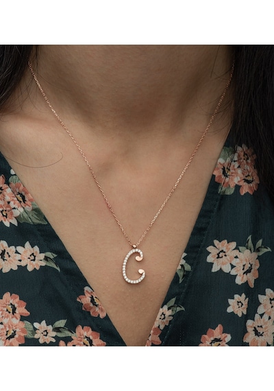 925 Ayar C Harfi Kolye Kadın Gümüş Kolye Rose Gold