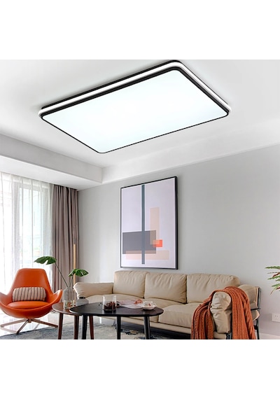 Siyah Dikdörtgen Kumandalı Dimli 3 Işık Renkli 88x62cm Led Tavan 3Renk Kumandalı