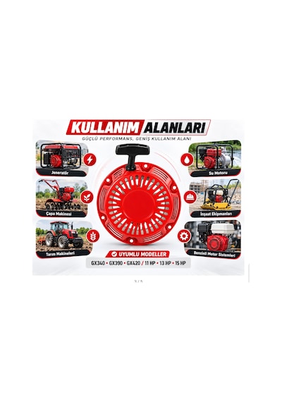 Algaride Honda Tipi Uyumlu Komple İpli Marş Starter Gx340 Gx390 Gx420 11hp 13hp 15hp Benzinli Motorlar İçin Metal Gövdeli Çekme Starteri
