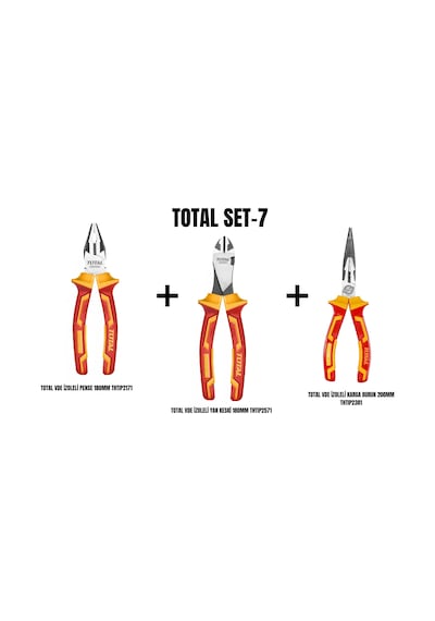 Total Set-7 İzoleli Pense 180mm+ İzoleli Yan Keski 180mm+izoleli Karga Burun 200mm