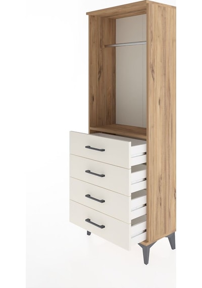 Arges Dolap Tek Raflı 4 Çekmeceli Tek Askılı 60x30x163 Çam-ay... Çam