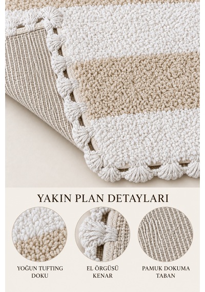 Alanur Bodrum Tufting Cotton Pamuklu El Işi Örgülü Paspas 112 80 X 135 Cm Beyaz - Ekru