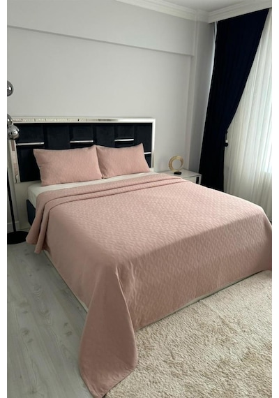Powderlove 3 Parça Çift Kişilik Yatak Örtüsü 235x250 Cm Pudra Pudra