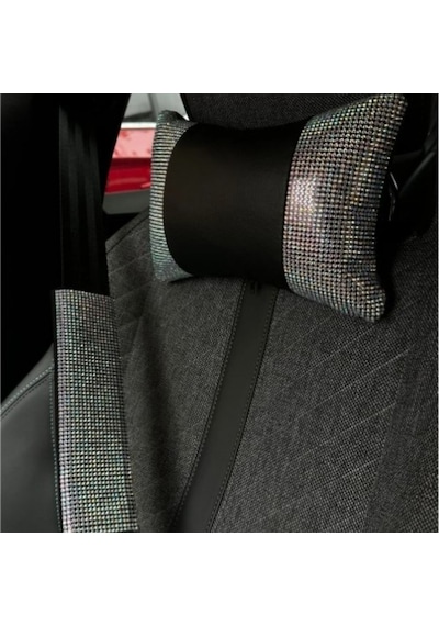 Işıltılı Pırlanta Taşlı Ergonomik Boyun Yastığı Ve Konforlu Emniyet Kemer Süngeri Seti Üniversal Silver Gümüş Renk