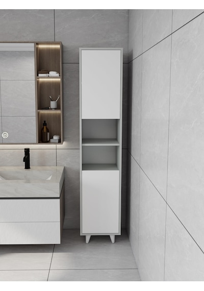 Riva Çamaşır Sepetli Banyo Dolabı Külgri Renk Gri
