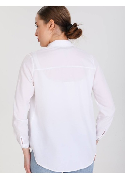 Pera Moda Oversize Arkası Uzun Önü Kısa Poplin Gömlek Beyaz