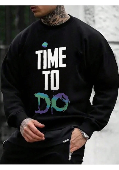 Adrift Slogan Graphic Drop Shoulder Sweatshirt Siyah Siyah