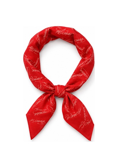 Herşeynota Atatürk İmza Desenli Kırmızı %100 Pamuk Fular Bandana 52x52 Cm Okul, Etkinlik, Tören, Gösteri Çok Renkli