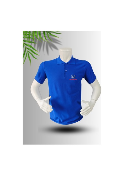 Frooy Honda Logo Baskılı Polo Yaka Pamuklu T-shirt Mavi