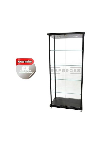 Kurulu Teslimat Camlı Dolap Camlı Vitrin Siyah 30 x 70 x 175 CM