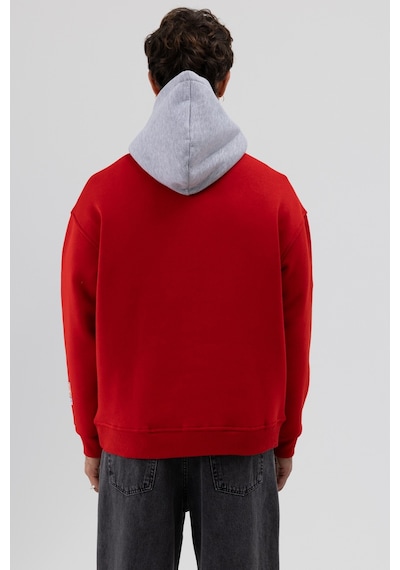 Vamos Çift Renk Baskılı Oversize Sweatshirt V70-92 Kırmızı
