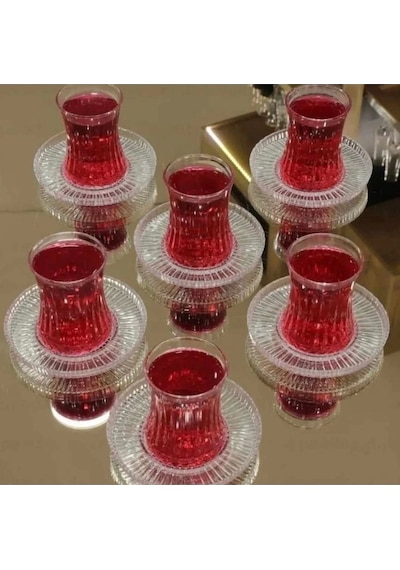 Paşabahçe Elysia Çay Bardağı Riva Çay Tabak Seti 12 Parça Beyaz