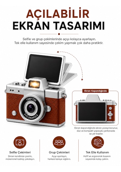 Mini Dijital Kamera Döner Ekranlı Fotoğraf Ve Video Çekim Kamerası Dahili Flaşlı Taşınabilir