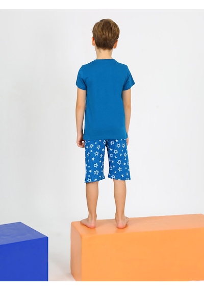 Vitmo Erkek Çocuk Kısa Kollu Kapri Pamuklu Rock Star Pijama Takımı İndigo