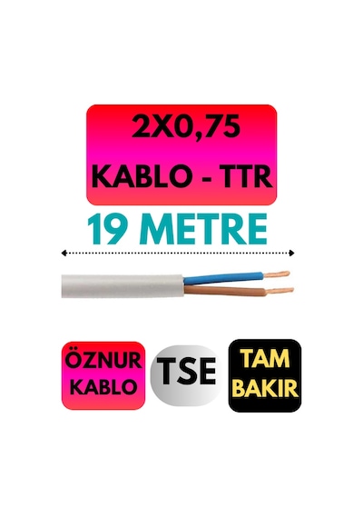 Öznur 2x0,75 Ttr Kablo Metre Seçenekli Beyaz - 19 Metre