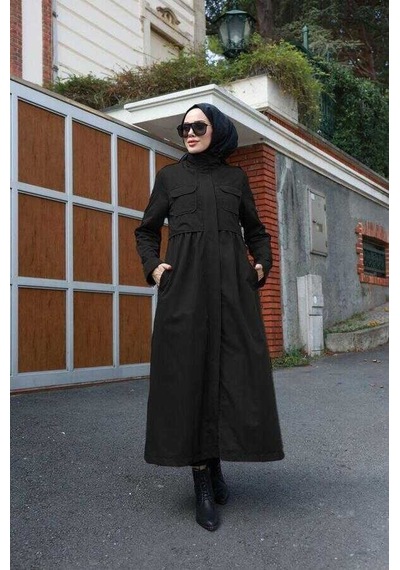 Neways 6302-inter Büzgülü Trençkot Siyah Siyah