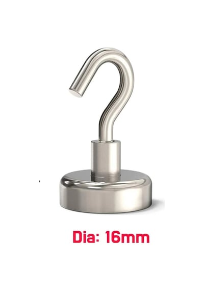 2 Adet Çok Amaçlı Güçlü Neodyum Mıknatıs Manyetik Kanca Askı - 16 Mm Çap Gümüş