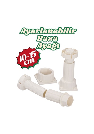 10 Adet Ayarlanabilir Mobilya Ayağı 10 Cm 15 Cm - Kanepe Dolap Mutfak Tezgah Yükseltici Gri Ayak - Baza Ayağı Gri Gri