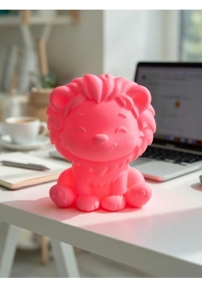 Aslan Modern Dekoratif Ev Hediyesi Tasarım Lamba - Aslan Figürlü Gece Lambası Pembe
