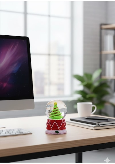 Noel Yılbaşı Hediyesi Çam Ağacı Temalı Işıklı Mini Kar Küresi 6.5cm Çam Ağacı Figürlü Dekoratif Obje