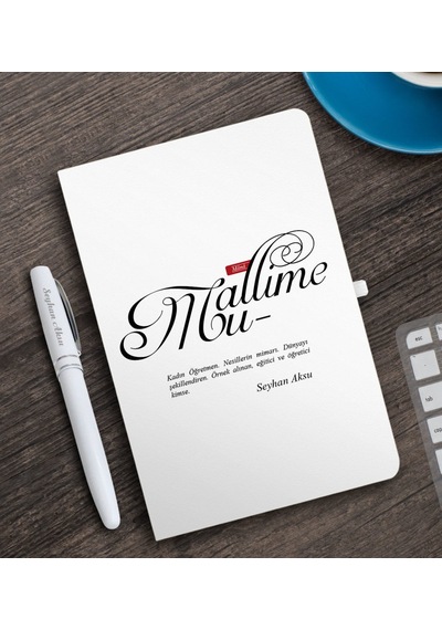 Kişiye Özel Mânâ Muallime Beyaz Defter Ve Kalem Seti