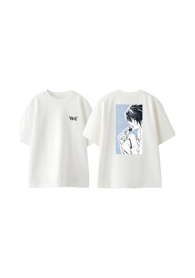 Thewert Death Note L 6 Tasarım Sırt Baskılı Pamuk Beyaz Oversize T-shirt