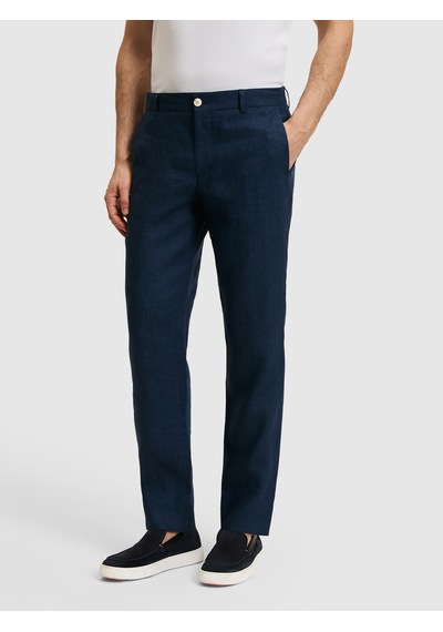 Cacharel Lacivert Slim Fit Beli Lastikli %100 Keten Pantolon