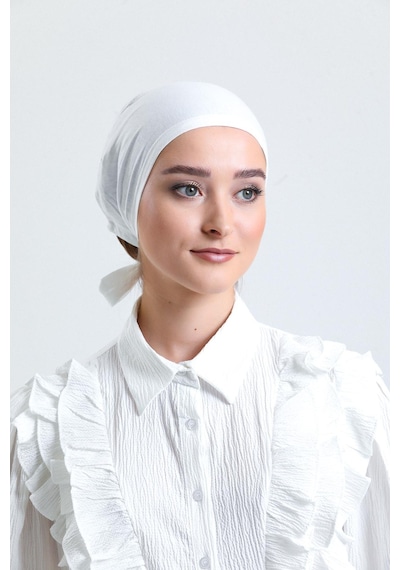 Hürrem Bone Krem Arkadan Bağlamalı Tesettür Bone Penye Kumaş Düz Bone 1011 40 Krem