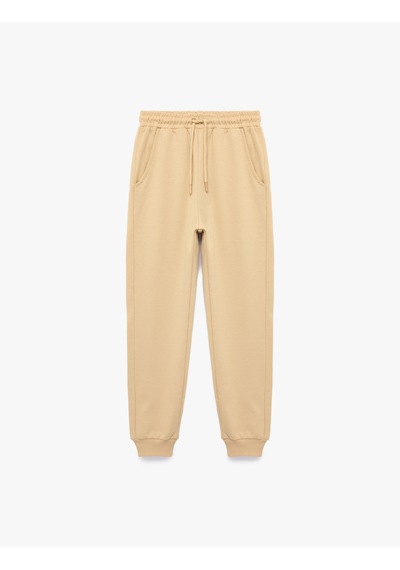 Koton Pamuklu Beli Lastikli Şardonlu Jogger Basic Eşofman Altı Bej 7wkb40010tk Ekru