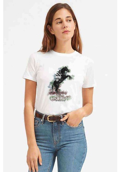 Bold Pilot Baskılı Beyaz Kadın Tshirt