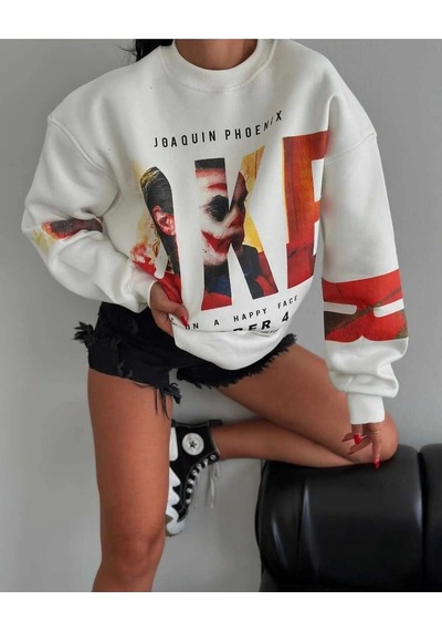 Startmore Adrift Joker Renkli Oversize Bisiklet Yaka Pamuklu Sweatshirt Beyaz Beyaz