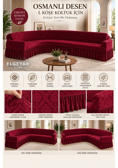 Jakarli L Köşe Koltuk Örtüsü ,koltuk Kılıfı Şal Desen 350cm Bordo - 635454676 Bordo
