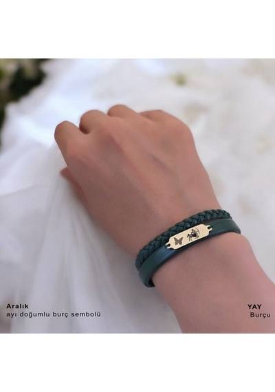 Archin Yay Burçları İçin Koyu Yeşil Derili Kelebek Motifli 14 Ayar Altın Plakalı Hediye Bileklik-656burç Yay Archin Yay Burçları İçin Koyu Yeşil Derili Kelebek Motifli 14 Ayar Altın Plakalı Hediye Bileklik-656burç Yay