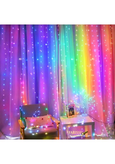 3x3 Metre 305 Led'li 8 Fonksiyonlu Kumandalı Gökkuşağı Perde Led Işık RGB