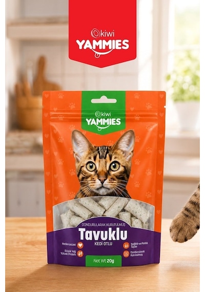 Kiwi Pets Kyct-50355 Yammies Dondurularak Kurutulmuş Tavuklu Kedi Otlu Mama 20 Gr 5li Set