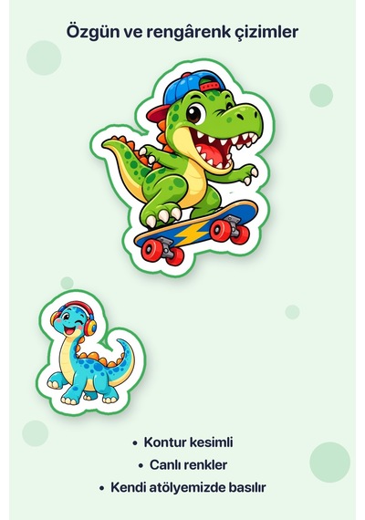 Dinozorlar İş Başında 2 Adet Dev Dinozor Sticker Çıkartma A4 Laptop Etiketi Çok Renkli