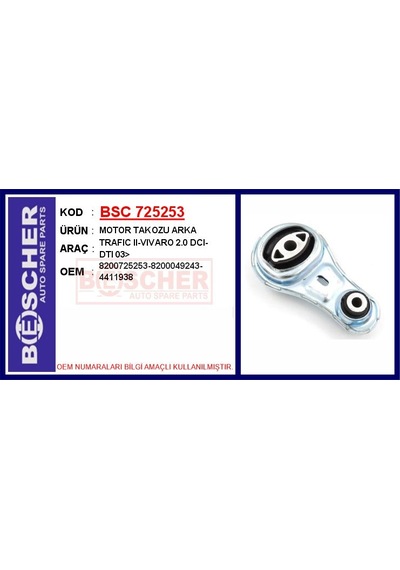 Bsc 725253-99 Motor Takozu Arka Renault Trafic 2 06 Opel Vivaro 06 2.0dci 2.5dci 8200725253-8200049243-4411938