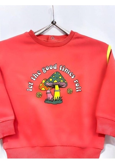 Zekids Kız Bebek Good Times Yazılı Mantar Baskılı Sweat-14459 Pembe