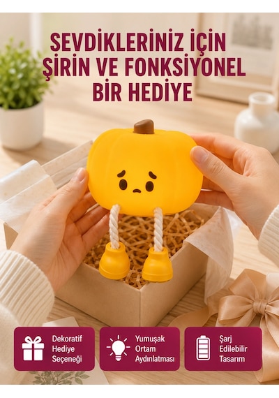 Şarjlı Pumpkin Led Masa Lambası Zamanlayıcılı Dokunmatik Yeni Nesil Najmaddin Çok Renkli