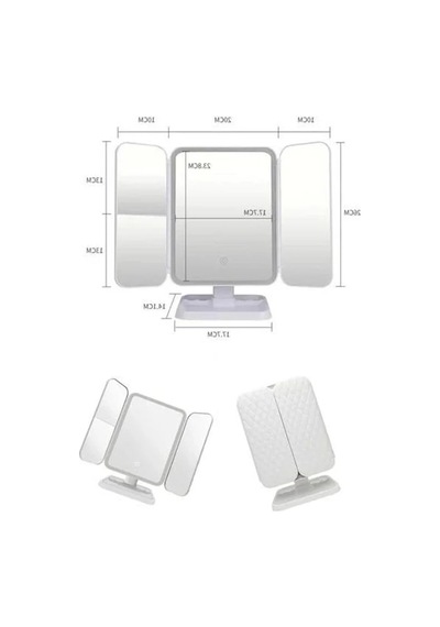180 Dönebilen 3 Panelli Işıklı Makyaj Aynası Açık Bej