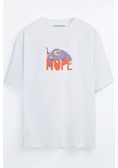 Nope Tembel Hayvan Unisex Siyah - Beyaz Oversize T-shirt Beyaz