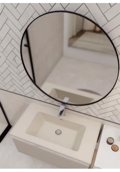 Real Stone Zenıth 80 Etajerli Siyah Granit Banyo Lavabosu 80x45 Siyah