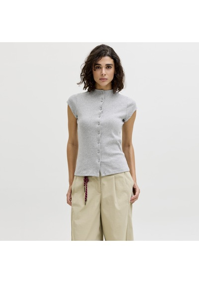Jack & Jones Kadin Yüksek Yaka Streç Kalip Tisört - Mya - 12296437 Medium Grey Melange