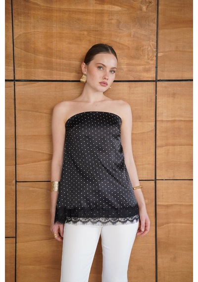 Verymoda Puantiyeli Dantel Detaylı Saten Büstiyer D2963 Siyah