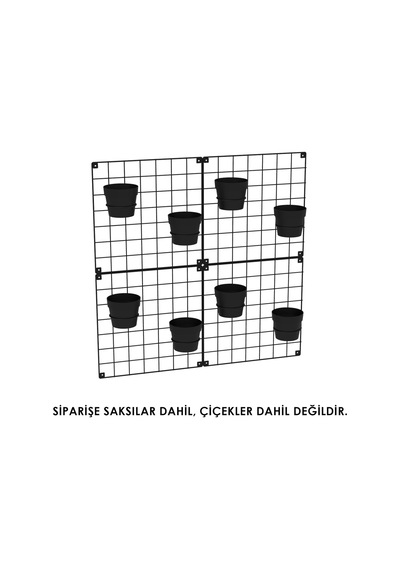 Dekoratif Hasır Tel Duvar Paneli Saksılı 4'lü