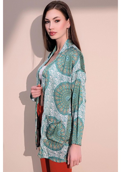 WeShaya Kadın Yeşil Etnik Desen Yeni Moda Saten Çift Cepli Salaş Kimono Ceket - Tesettüre Uygun Yeşil WeShaya Kadın Yeşil Etnik Desen Yeni Moda Saten Çift Cepli Salaş Kimono Ceket - Tesettüre Uygun Yeşil