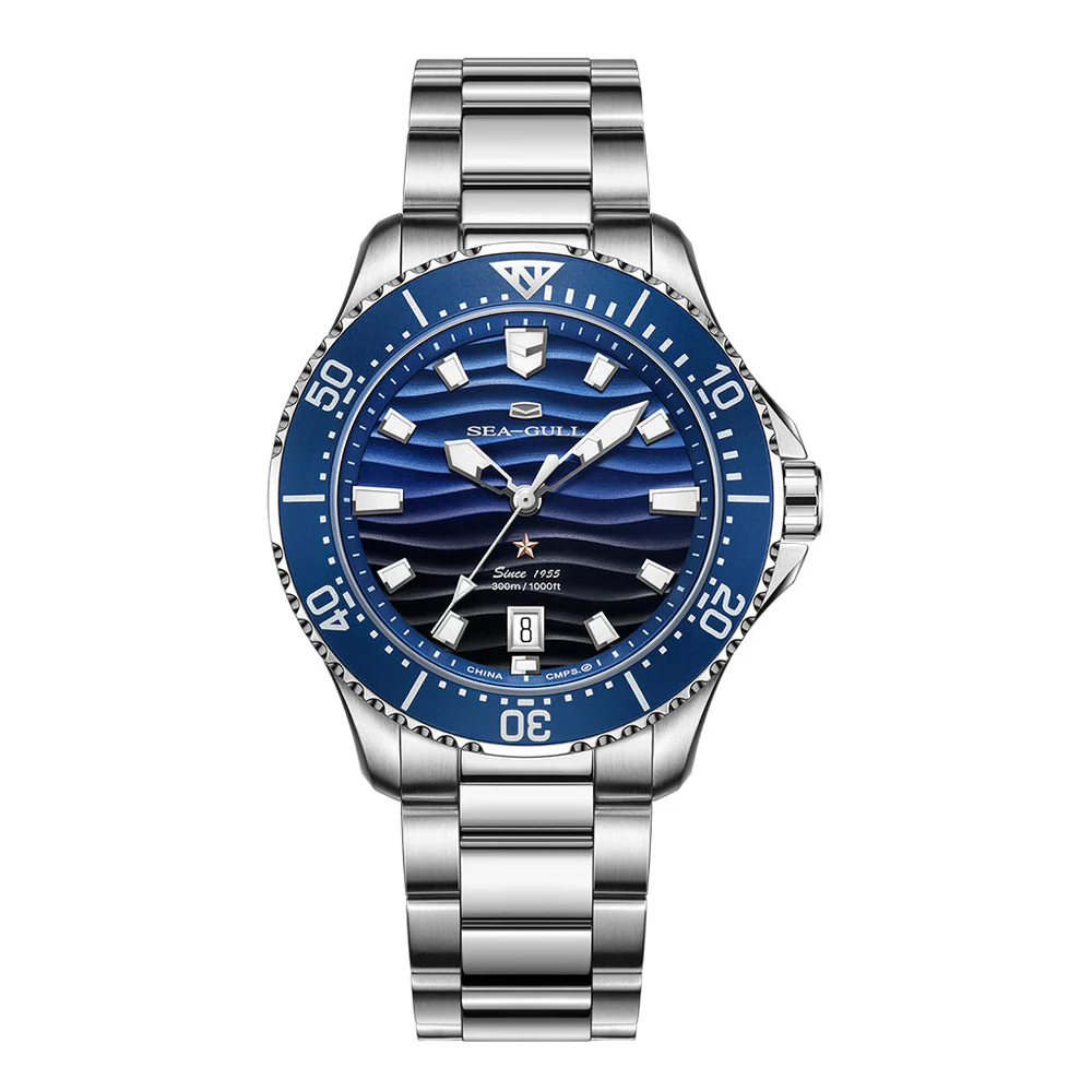 Sea-gull Ocean Series Pro 300m Su Geçirmez Gradyan Dalgalı Dokulu Kadranlı 41 Mm Diver Saat Metalik