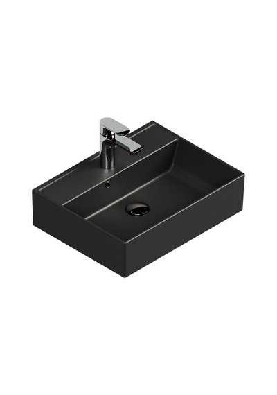 Aqua Bagno Plan Tezgah Üstü Kare Çanak Lavabo 50 x 38 CM Mat Siyah Beyaz